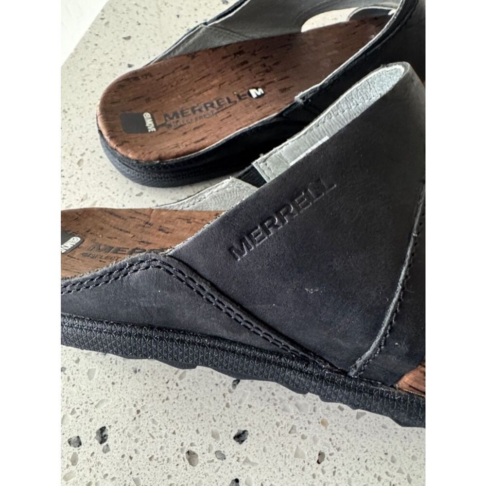 Merrell Around Town Black Leather Two-Strap Slide Sandal Casual Comfortable Sz 9 - Picture 10 of 12
